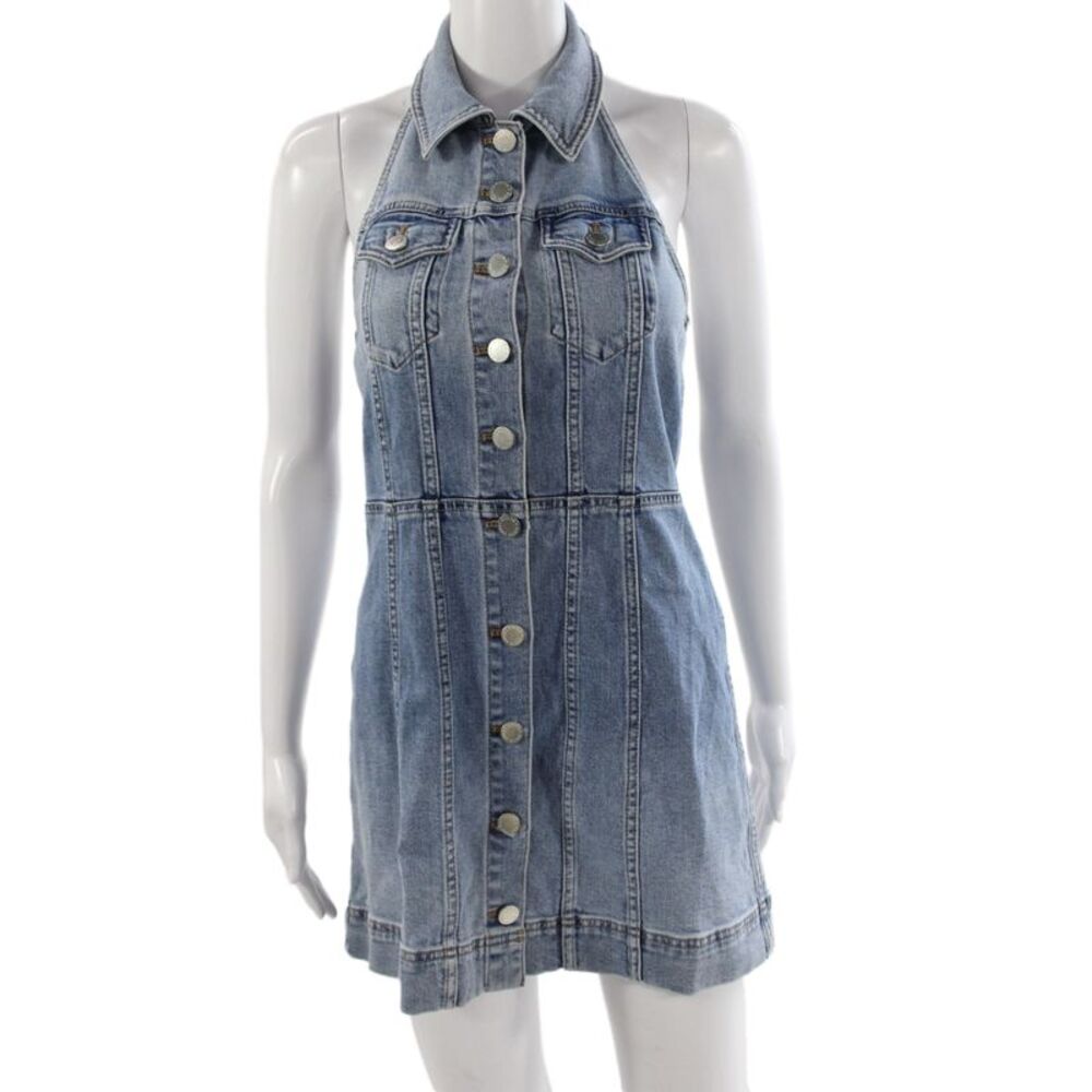 Alice + Olivia Womens Blue Sleeveless Collared Mini Dress Cotton Button Size 2